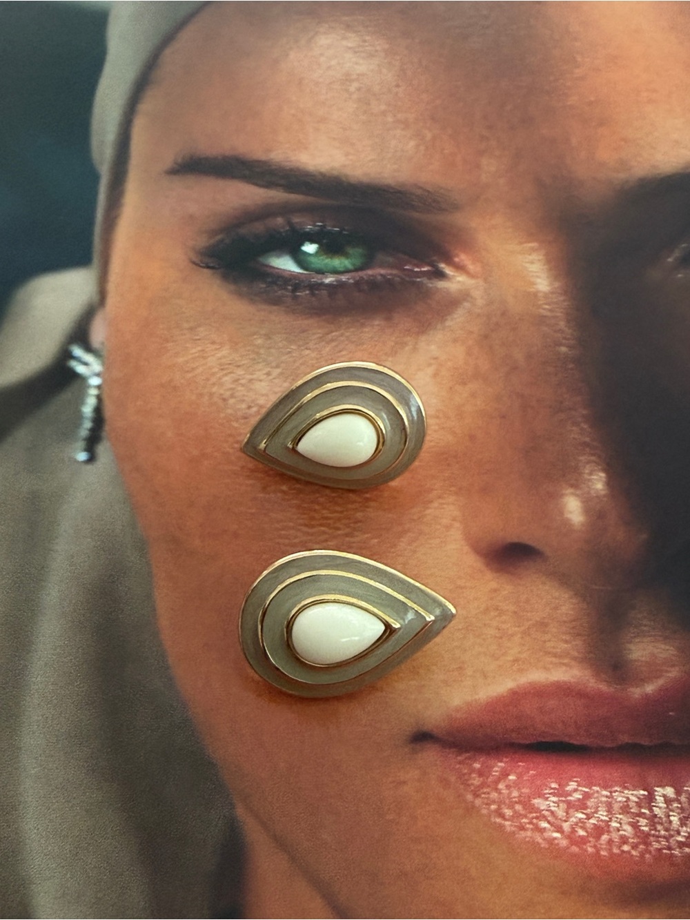 Trifari Gold and Cream Teardrop Earrings